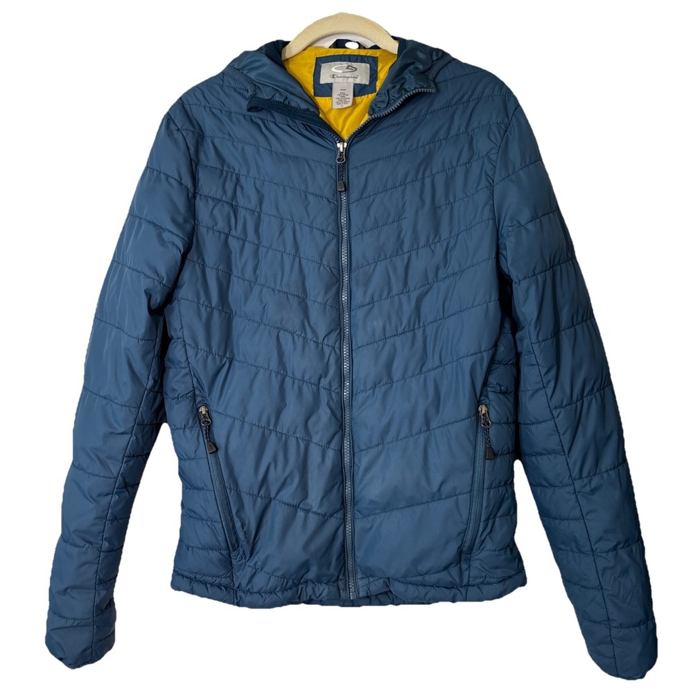 Champion Legacy Outdoor Quilted Puffer Hoodie Teal Size Small